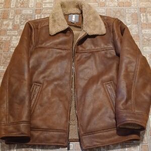 i jeans by Buffalo brown Faux Leather Jacket with Faux Fur Collar And Lining